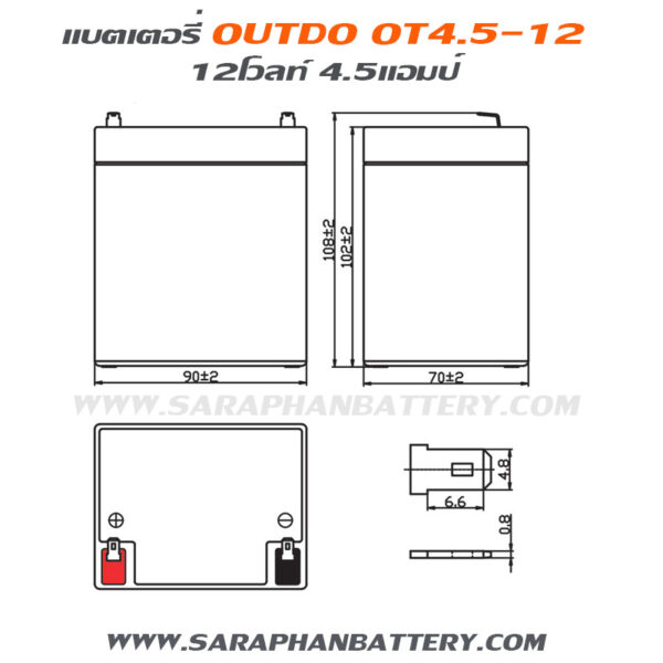 ขนาดแบตเตอรี่UPS เครื่องสำรองไฟ OUTDO OT4.5-12 12V 4.5AH
