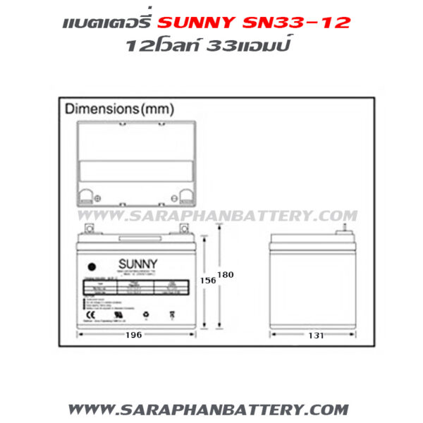 ชนาดแบตเตอรี่12โวลท์33แอมป์ sunny