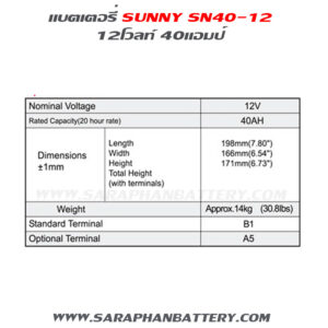 สเปคแบตเตอรี่12โวลท์40แอมป์ sunny