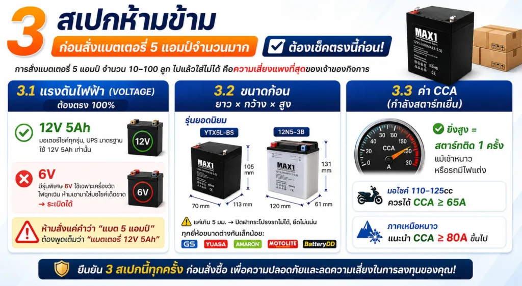 สเปกห้ามข้าม — ก่อนสั่งแบตเตอรี่ 5 แอมป์จำนวนมากต้องเช็คตรงนี้ก่อน