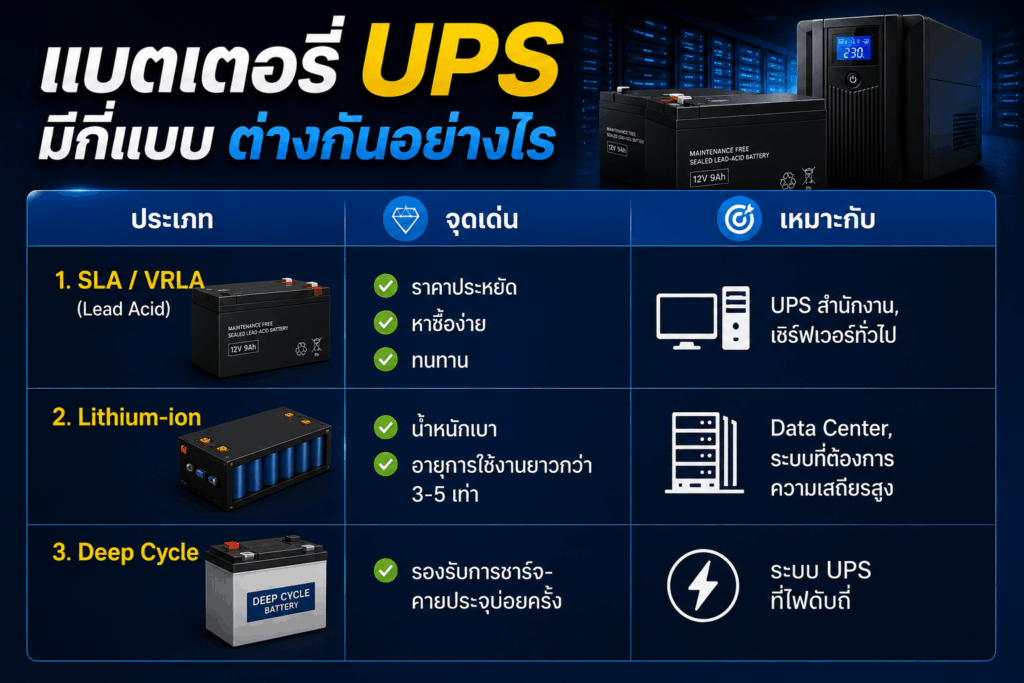 แบตเตอรี่ UPS มีกี่แบบ ต่างกันอย่างไร
