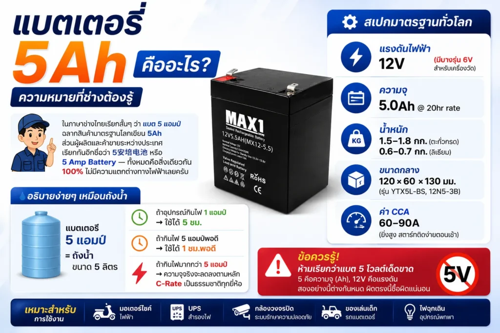 แบตเตอรี่ 5Ah คืออะไร — ความหมายที่ช่างต้องรู้